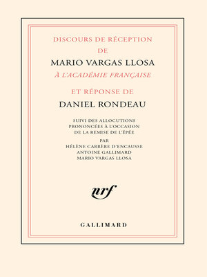 cover image of Discours de réception de Mario Vargas Llosa à l'Académie française et réponse de Daniel Rondeau